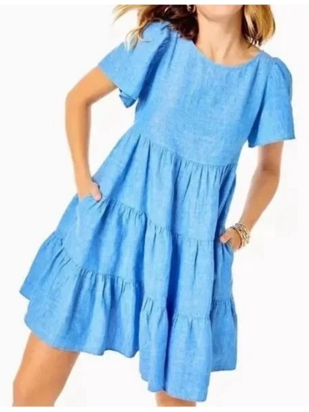 Lilly Pulitzer Jocelyn tiered linen dress in Boca Blue size Large